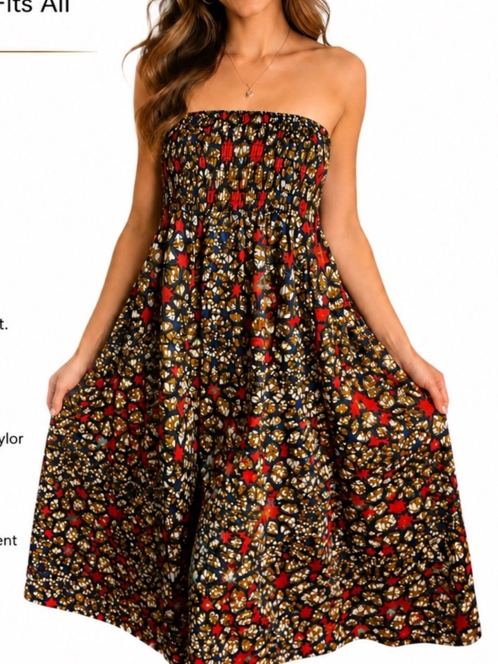 Jessica Taylor Smocked Dress Black Red & Gold Print .  One size fits all